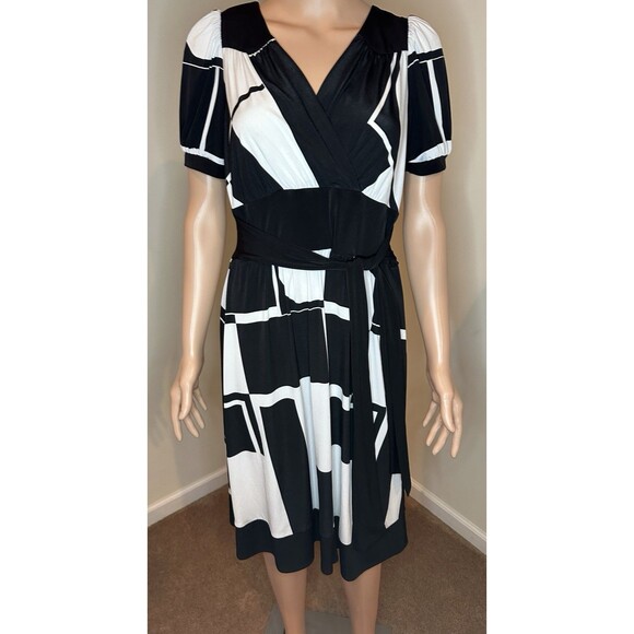 Rabbit Rabbit Rabbit Black & White abstract print wrap dress size 10 - Picture 3 of 6